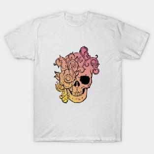 Filigree Skull With Flower Yellow to Pink Fade Original Art T-Shirt